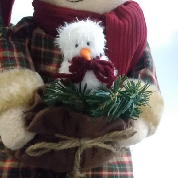 Classic Holiday Shelf Sitter Plush Snowman with Santa Hat & Sack 17" Tall Frosty - Picture 5 of 6